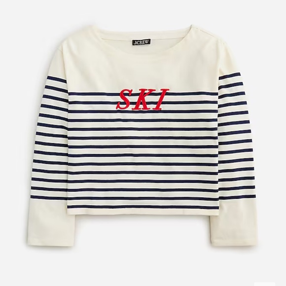 NWT J.Crew Mariner Cloth Embroidered Long-Sleeve T-Shirt in Stripe - Picture 2 of 5